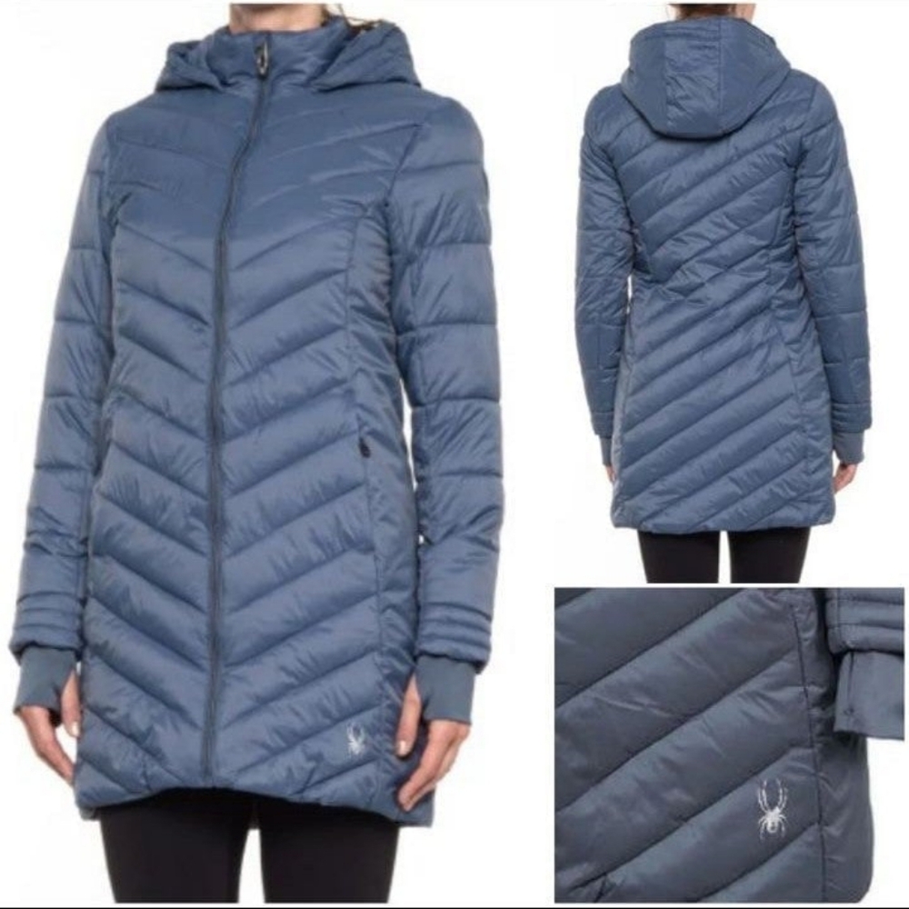 New! SPYDER Boundless Women's Long Puffer Coat Jacket in Dark Cloud. Size XL